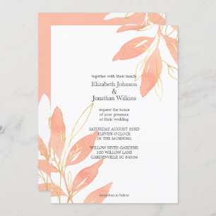 Golden Peach Watercolor Floral Wedding Invitation