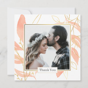 Golden Peach Watercolor Floral Wedding Thank You Card