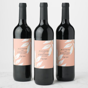 Golden Peach Watercolor Floral Wedding Wine Label