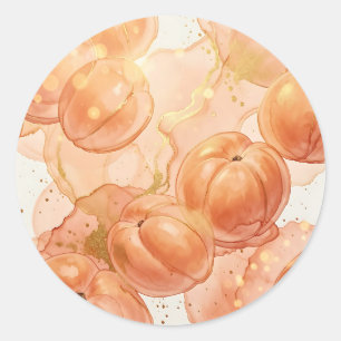 Golden Peach Watercolor Pattern Classic Round Sticker