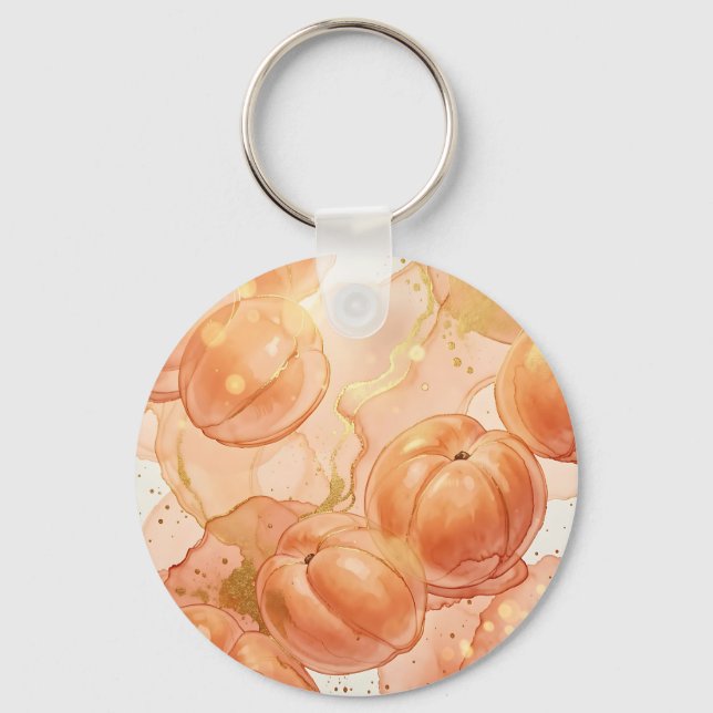 Golden Peach Watercolor Pattern Key Ring (Front)