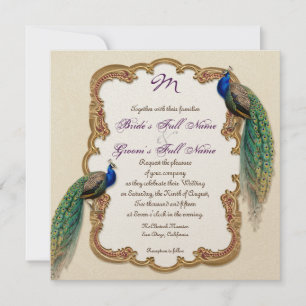 Golden Peacock & Calligraphy Swirls Invitation