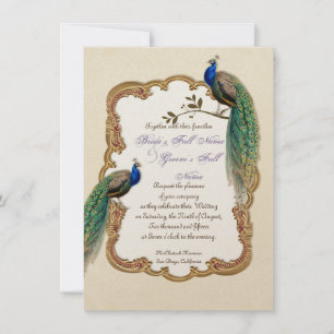 Golden Peacock & Calligraphy Swirls Invitation
