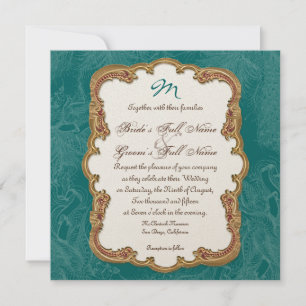 Golden Peacock & Calligraphy Swirls Invitation