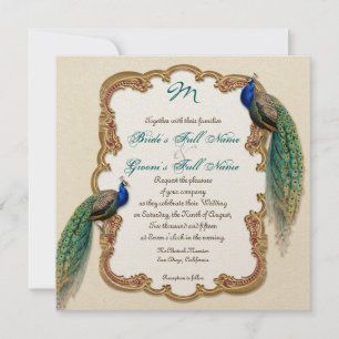 Golden Peacock & Calligraphy Swirls Invitation