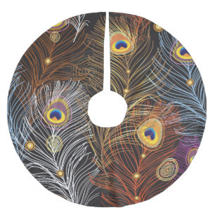 Golden peacock feathers: dark pattern. brushed polyester tree skirt