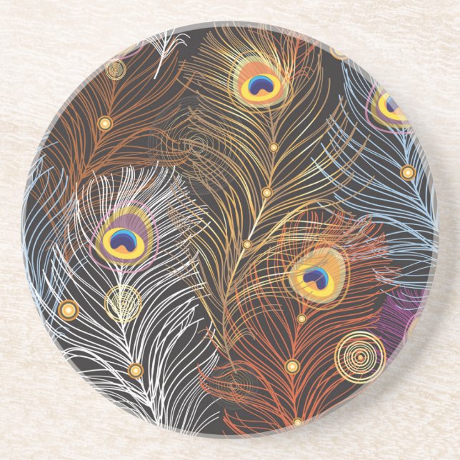 Golden peacock feathers: dark pattern. coaster (Front)