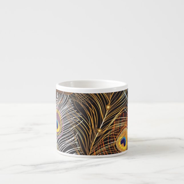 Golden peacock feathers: dark pattern. espresso cup (Front)