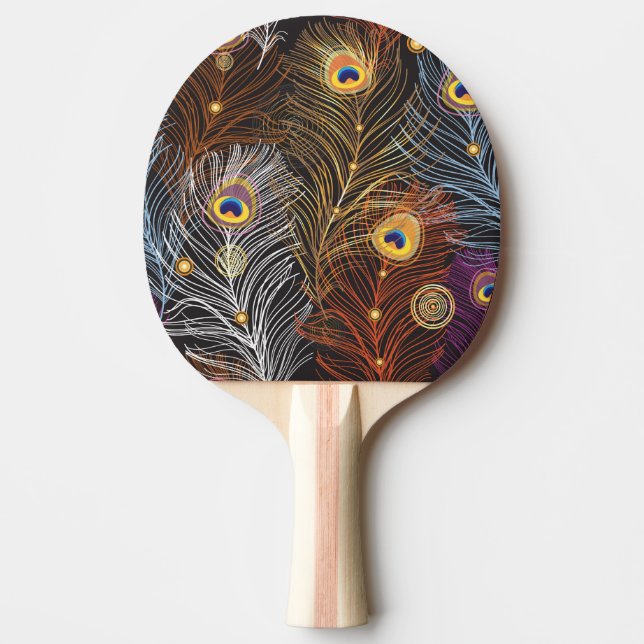 Golden peacock feathers: dark pattern. ping pong paddle (Front)