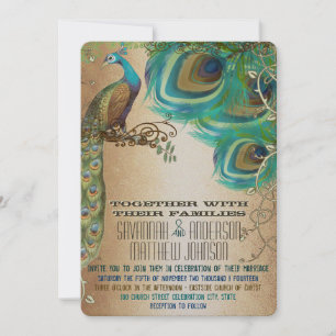 Golden Peacock Feathers Invitation