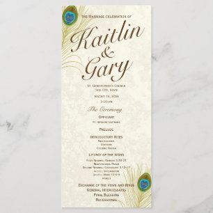 Golden Peacock Feathers Wedding Program Programme