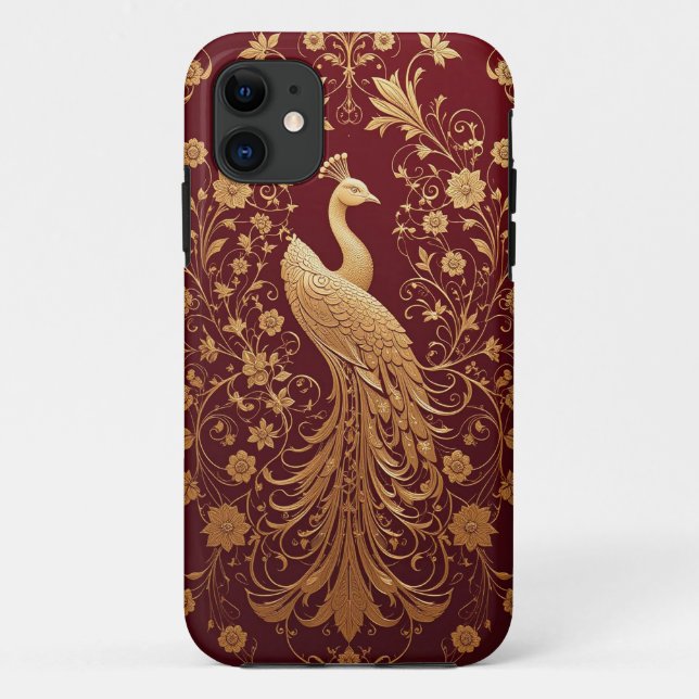 Golden Peacock Floral Red Elegant Luxury Style ✨ Case-Mate iPhone Case (Back)