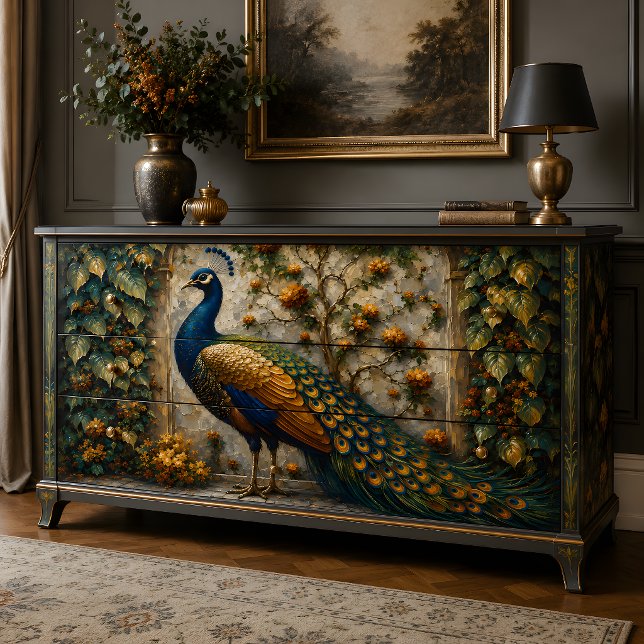 Golden Peacock Garden Decoupage Tissue Paper (Golden Peacock Garden Decoupage Tissue Paper)