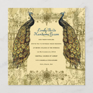 Golden Peacock Ornate Vintage Wedding Invitation