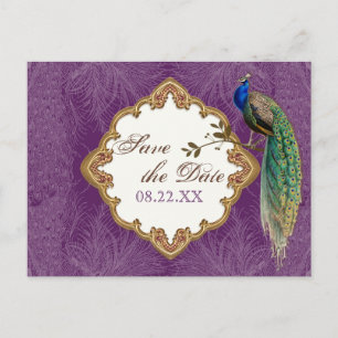 Golden Peacock & Swirls - Save the Date Postcard