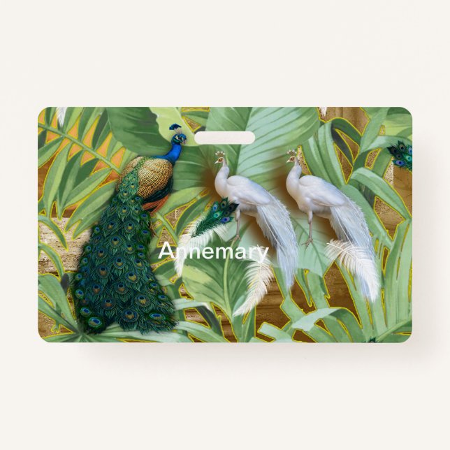 Golden Peacock Temple Dreams Cosmetic Bag ID Badge (Front)