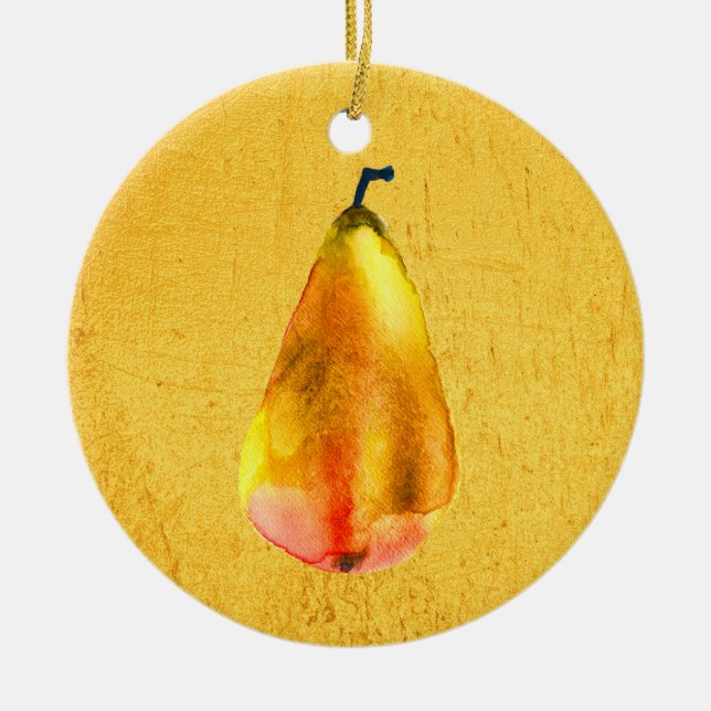Golden Pear Fruit art Ceramic Tree Decoration (Front)