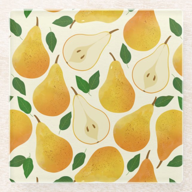 Golden Pears Pattern Glass Coaster (Front)