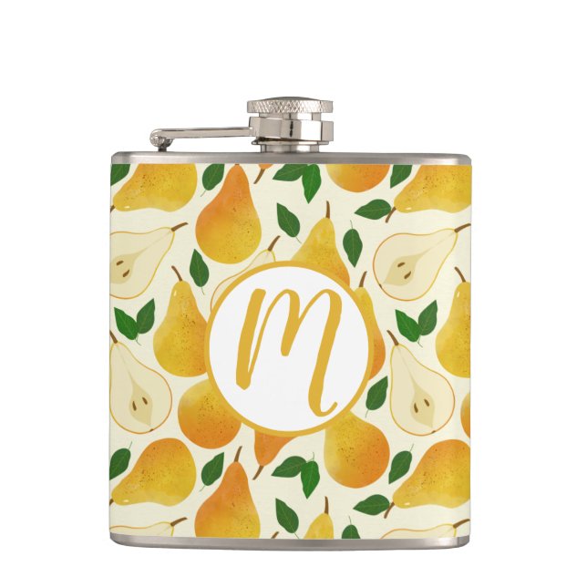 Golden Pears Pattern Hip Flask (Front)
