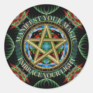 Golden Pentacle Magick Fractals Classic Round Sticker