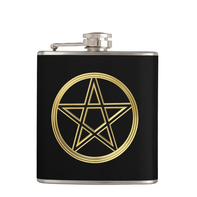 Golden pentagram hip flask (Front)