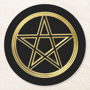 Golden pentagram round paper coaster