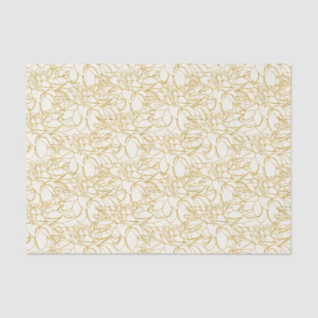Golden Peonies Line Art on Ivory Tissue Paper (Front)
