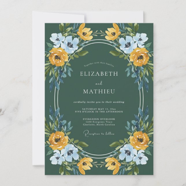 Golden Periwinkle Painted Wedding Invitation (Front)