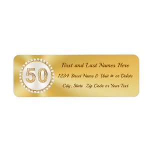 Golden, Personalised Address Labels, for 50th
