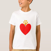 Golden pet paw over red heart
