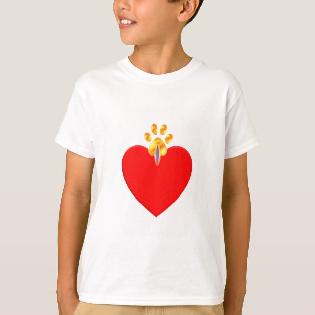 Golden pet paw over red heart T-Shirt (Front)