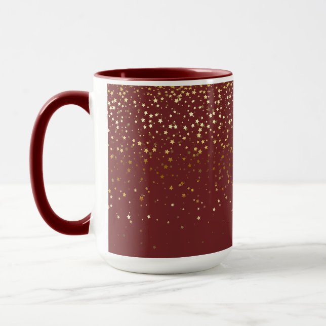 Golden Petite Stars Two-Tone Coffee Mug-Burgundy Mug (Left)