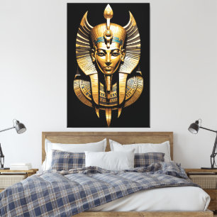 Golden Pharaoh in Regal Headdress Art Canvas Print