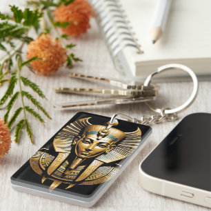 Golden Pharaoh in Regal Headdress Art Key Ring