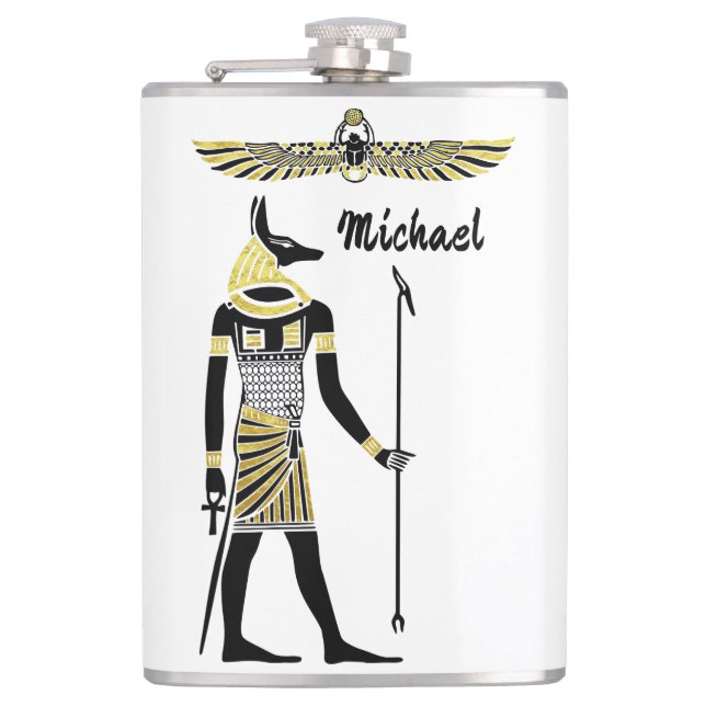Golden Pharaoh’s Blessing: Ancient Egyptian Art Hip Flask (Front)