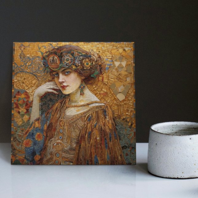 Golden Phase Gustav Klimt Mosaic Edwardian Woman Tile (Creator Uploaded)