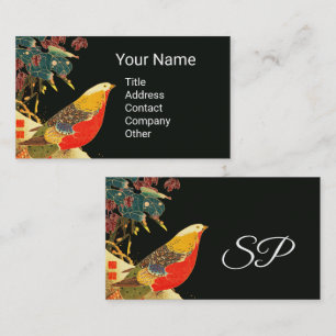 Golden Pheasant Antique Japanese Black Floral  Business Card