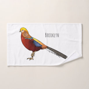 Golden pheasant bird cartoon illustration bath towel set