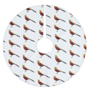 Golden pheasant bird cartoon illustration brushed polyester tree skirt