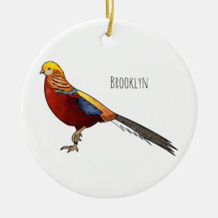 Golden pheasant bird cartoon illustration ceramic tree decoration