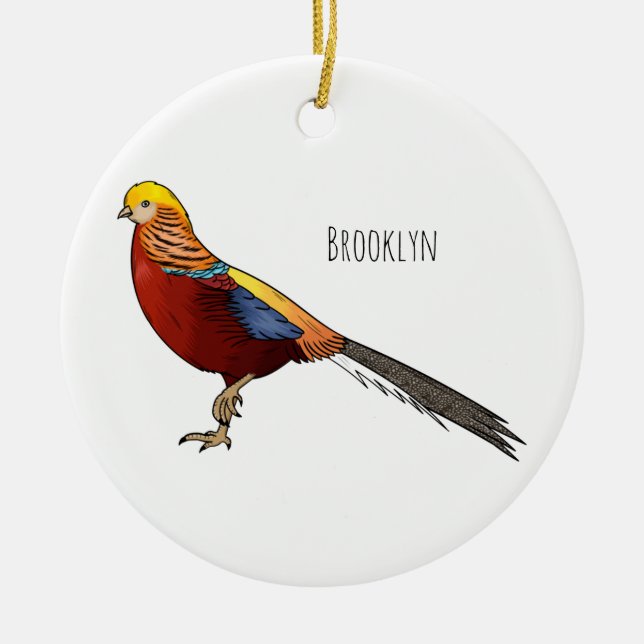 Golden pheasant bird cartoon illustration ceramic tree decoration (Front)