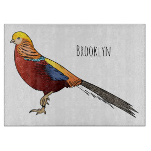 Golden pheasant bird cartoon illustration cutting board