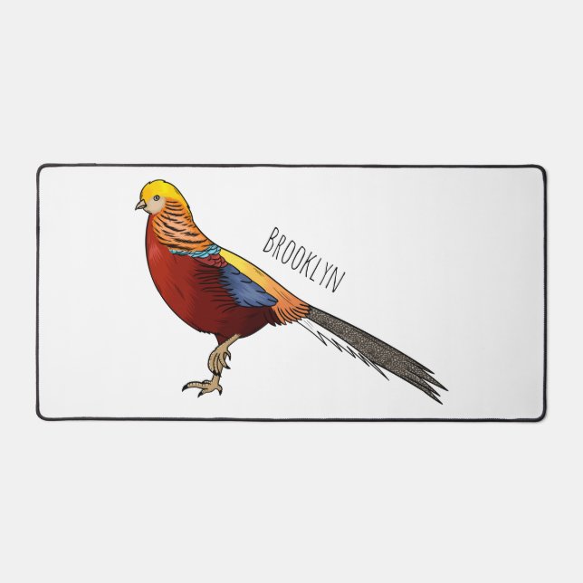 Golden pheasant bird cartoon illustration  desk mat (Front)