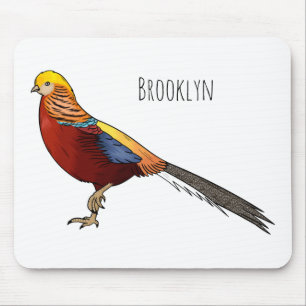 Golden pheasant bird cartoon illustration mouse pad