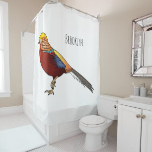 Golden pheasant bird cartoon illustration  shower curtain