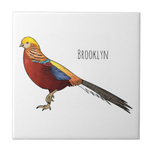 Golden pheasant bird cartoon illustration tile