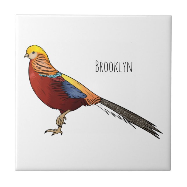 Golden pheasant bird cartoon illustration  tile (Front)