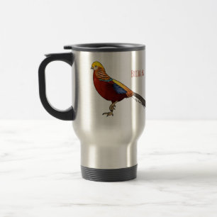 Golden pheasant bird cartoon illustration travel mug