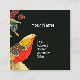 Golden Pheasant in Snow Antique Japanese Floral Square Business Card