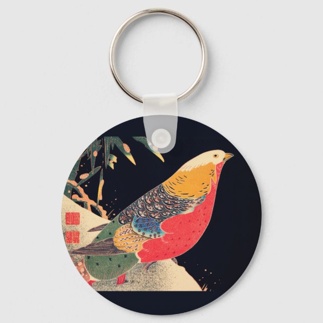 Golden Pheasant in the Snow by Ito Jakuchu Key Ring (Front)